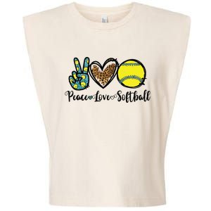 Peace Love Softball For Teen Girl Cute Leopard Softball Garment-Dyed Women's Muscle Tee