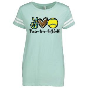 Peace Love Softball For Teen Girl Cute Leopard Softball Enza Ladies Jersey Football T-Shirt