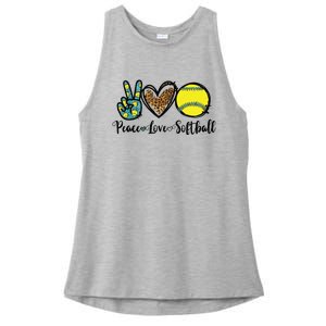 Peace Love Softball For Teen Girl Cute Leopard Softball Ladies PosiCharge Tri-Blend Wicking Tank