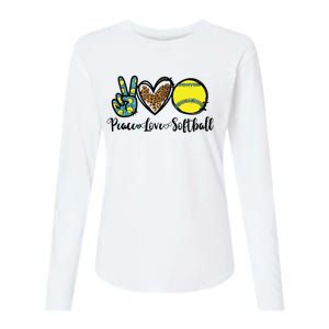 Peace Love Softball For Teen Girl Cute Leopard Softball Womens Cotton Relaxed Long Sleeve T-Shirt