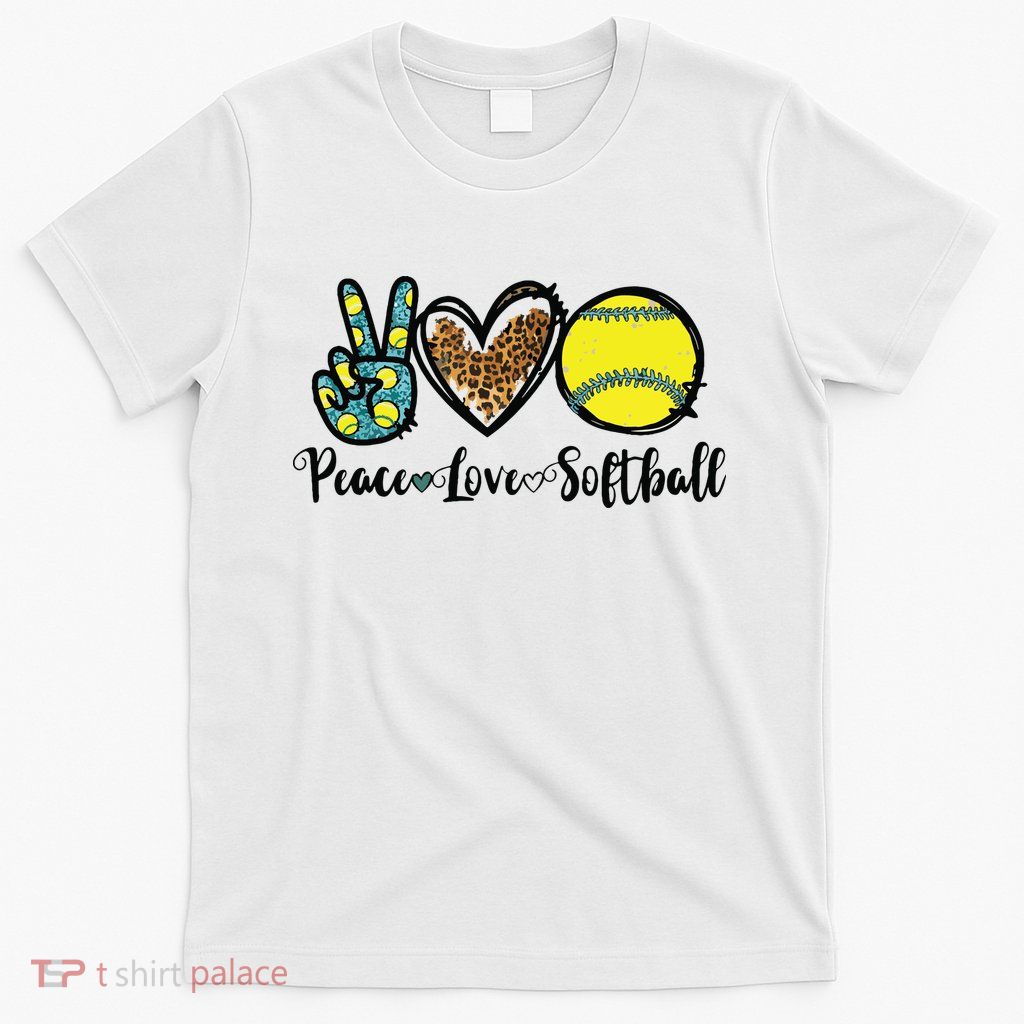Peace Love Softball For Teen Girl Cute Leopard Softball T-Shirt