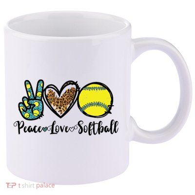 Peace Love Softball For Teen Girl Cute Leopard Softball 11oz C Handle Ceramic Mug