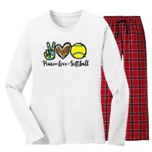 Peace Love Softball For Teen Girl Cute Leopard Softball Women's Long Sleeve Flannel Pajama Set 