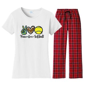 Peace Love Softball For Teen Girl Cute Leopard Softball Women's Flannel Pajama Set