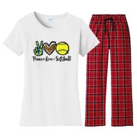 Peace Love Softball For Teen Girl Cute Leopard Softball Women's Flannel Pajama Set