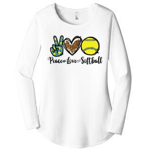 Peace Love Softball For Teen Girl Cute Leopard Softball Women's Perfect Tri Tunic Long Sleeve Shirt