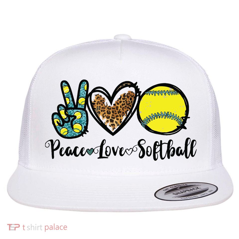 Peace Love Softball For Teen Girl Cute Leopard Softball Flatbill Hat