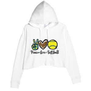 Peace Love Softball For Teen Girl Cute Leopard Softball Crop Fleece Hoodie