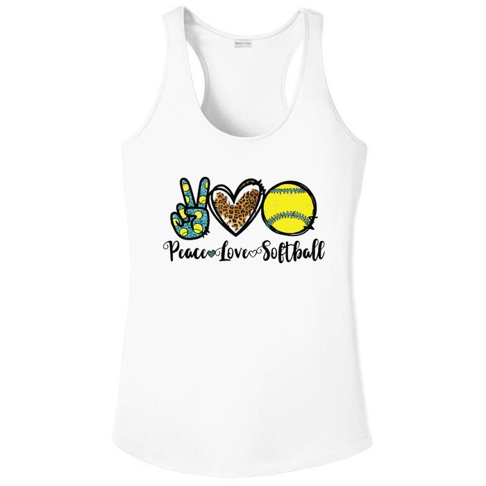 Peace Love Softball For Teen Girl Cute Leopard Softball Ladies PosiCharge Competitor Racerback Tank