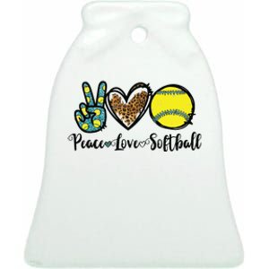 Peace Love Softball For Teen Girl Cute Leopard Softball Ceramic Bell Ornament