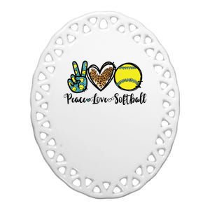 Peace Love Softball For Teen Girl Cute Leopard Softball Ceramic Oval Ornament