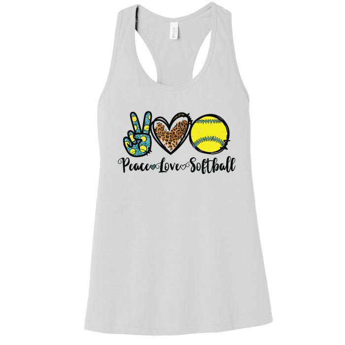 Peace Love Softball For Teen Girl Cute Leopard Softball Women's Racerback Tank