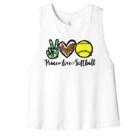 Peace Love Softball For Teen Girl Cute Leopard Softball Women's Racerback Cropped Tank