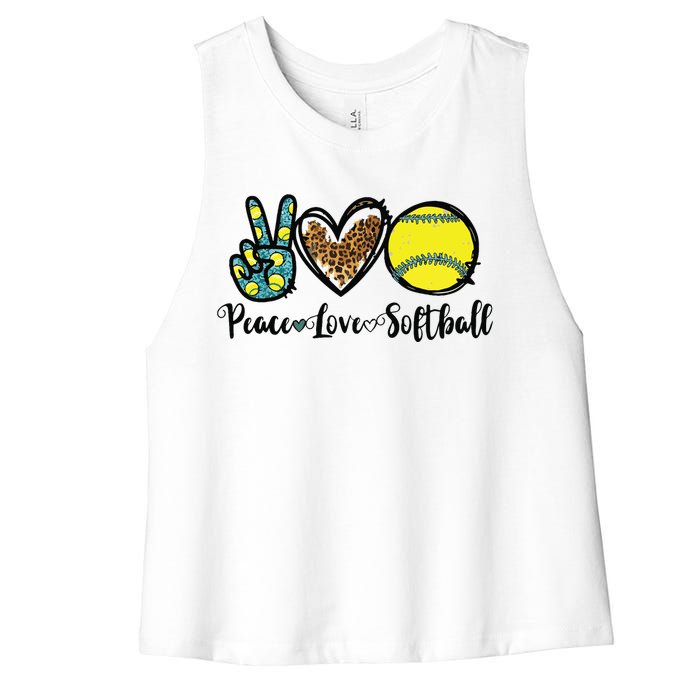 Peace Love Softball For Teen Girl Cute Leopard Softball Women's Racerback Cropped Tank