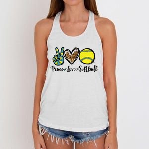 Peace Love Softball For Teen Girl Cute Leopard Softball Women's Knotted Racerback Tank