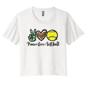 Peace Love Softball For Teen Girl Cute Leopard Softball Women's Crop Top Tee