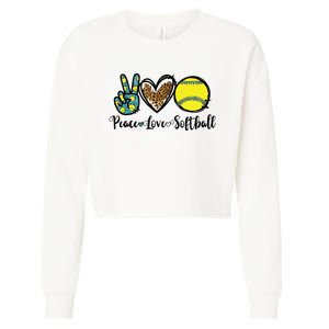 Peace Love Softball For Teen Girl Cute Leopard Softball Cropped Pullover Crew