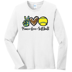 Peace Love Softball For Teen Girl Cute Leopard Softball Ladies Long Sleeve Shirt