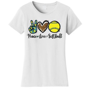 Peace Love Softball For Teen Girl Cute Leopard Softball Women's T-Shirt