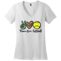 Peace Love Softball For Teen Girl Cute Leopard Softball Women's V-Neck T-Shirt