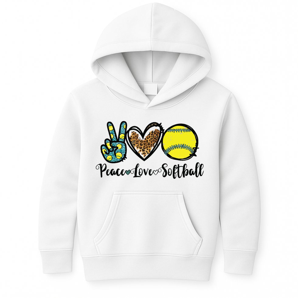 Peace Love Softball For Teen Girl Cute Leopard Softball Kids Hoodie