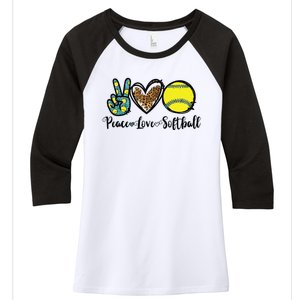 Peace Love Softball For Teen Girl Cute Leopard Softball Women's Tri-Blend 3/4-Sleeve Raglan Shirt