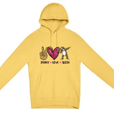 Peace Love Sloth Gift Hand Sign Heart Sloth Lovers Gift Premium Pullover Hoodie