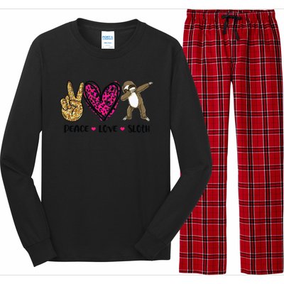 Peace Love Sloth Gift Hand Sign Heart Sloth Lovers Gift Long Sleeve Pajama Set