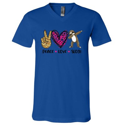 Peace Love Sloth Gift Hand Sign Heart Sloth Lovers Gift V-Neck T-Shirt