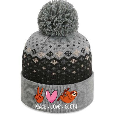 Peace Love Sloth Lover Lazy Animals Gift The Baniff Cuffed Pom Beanie