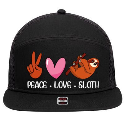 Peace Love Sloth Lover Lazy Animals Gift 7 Panel Mesh Trucker Snapback Hat