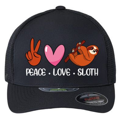 Peace Love Sloth Lover Lazy Animals Gift Flexfit Unipanel Trucker Cap