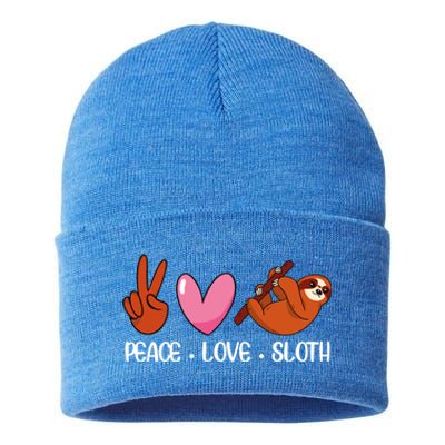 Peace Love Sloth Lover Lazy Animals Gift Sustainable Knit Beanie