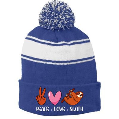 Peace Love Sloth Lover Lazy Animals Gift Stripe Pom Pom Beanie