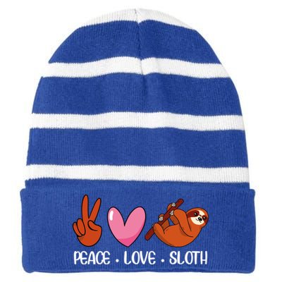 Peace Love Sloth Lover Lazy Animals Gift Striped Beanie with Solid Band