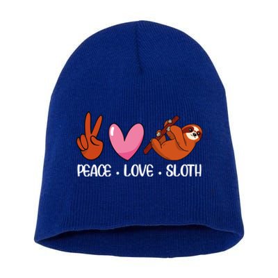 Peace Love Sloth Lover Lazy Animals Gift Short Acrylic Beanie