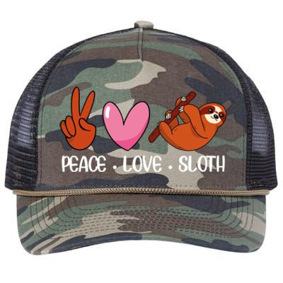 Peace Love Sloth Lover Lazy Animals Gift Retro Rope Trucker Hat Cap