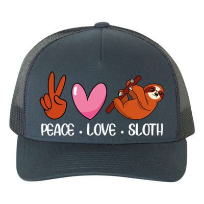 Peace Love Sloth Lover Lazy Animals Gift Yupoong Adult 5-Panel Trucker Hat