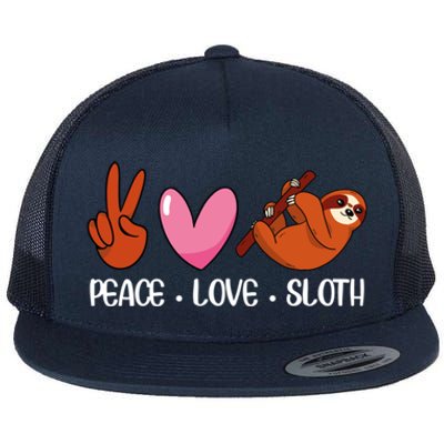 Peace Love Sloth Lover Lazy Animals Gift Flat Bill Trucker Hat