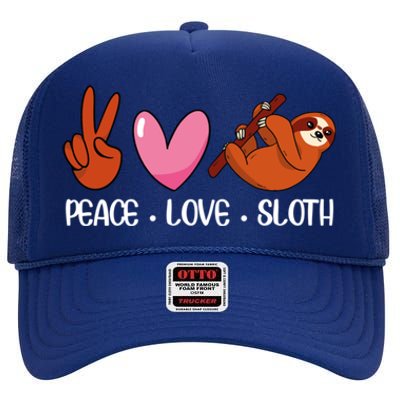 Peace Love Sloth Lover Lazy Animals Gift High Crown Mesh Back Trucker Hat