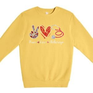 Peace Love Stethoscope Nurse Symbol Funny Nursing Funny Gift Premium Crewneck Sweatshirt