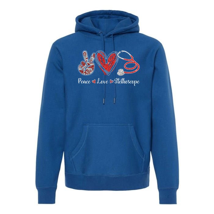 Peace Love Stethoscope Nurse Symbol Funny Nursing Funny Gift Premium Hoodie