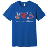 Peace Love Stethoscope Nurse Symbol Funny Nursing Funny Gift Premium T-Shirt