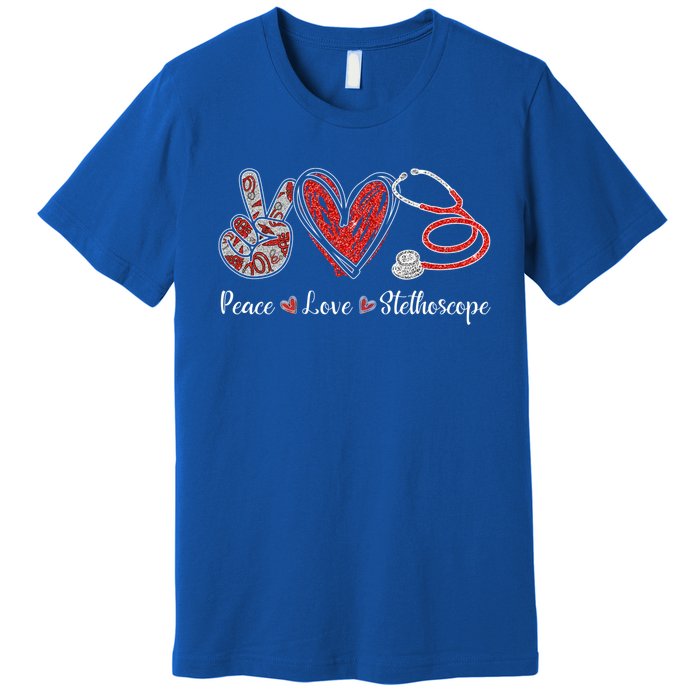 Peace Love Stethoscope Nurse Symbol Funny Nursing Funny Gift Premium T-Shirt