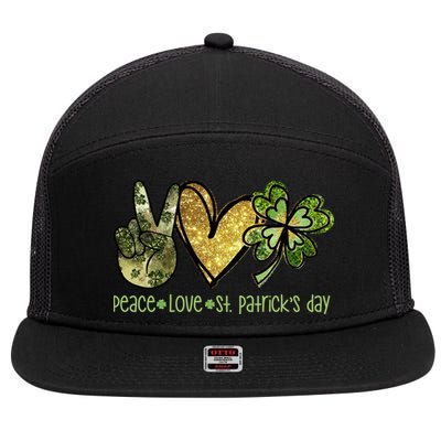 Peace Love St Patrick's Day Festive 7 Panel Mesh Trucker Snapback Hat