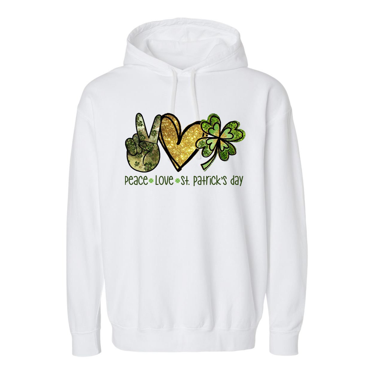 Peace Love St Patrick's Day Festive Garment-Dyed Fleece Hoodie