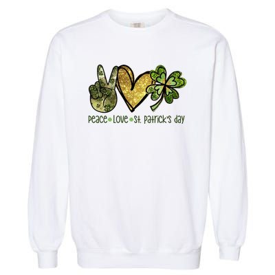 Peace Love St Patrick's Day Festive Garment-Dyed Sweatshirt