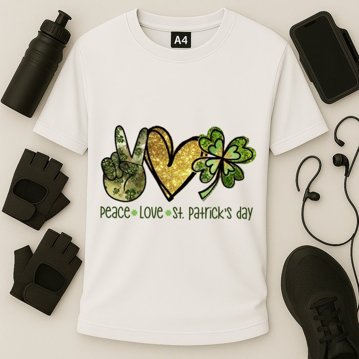 Peace Love St Patrick's Day Festive Cooling Performance Crew T-Shirt