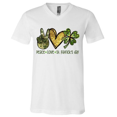 Peace Love St Patrick's Day Festive V-Neck T-Shirt