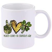 Peace Love St Patrick's Day Festive 11oz C Handle Ceramic Mug
